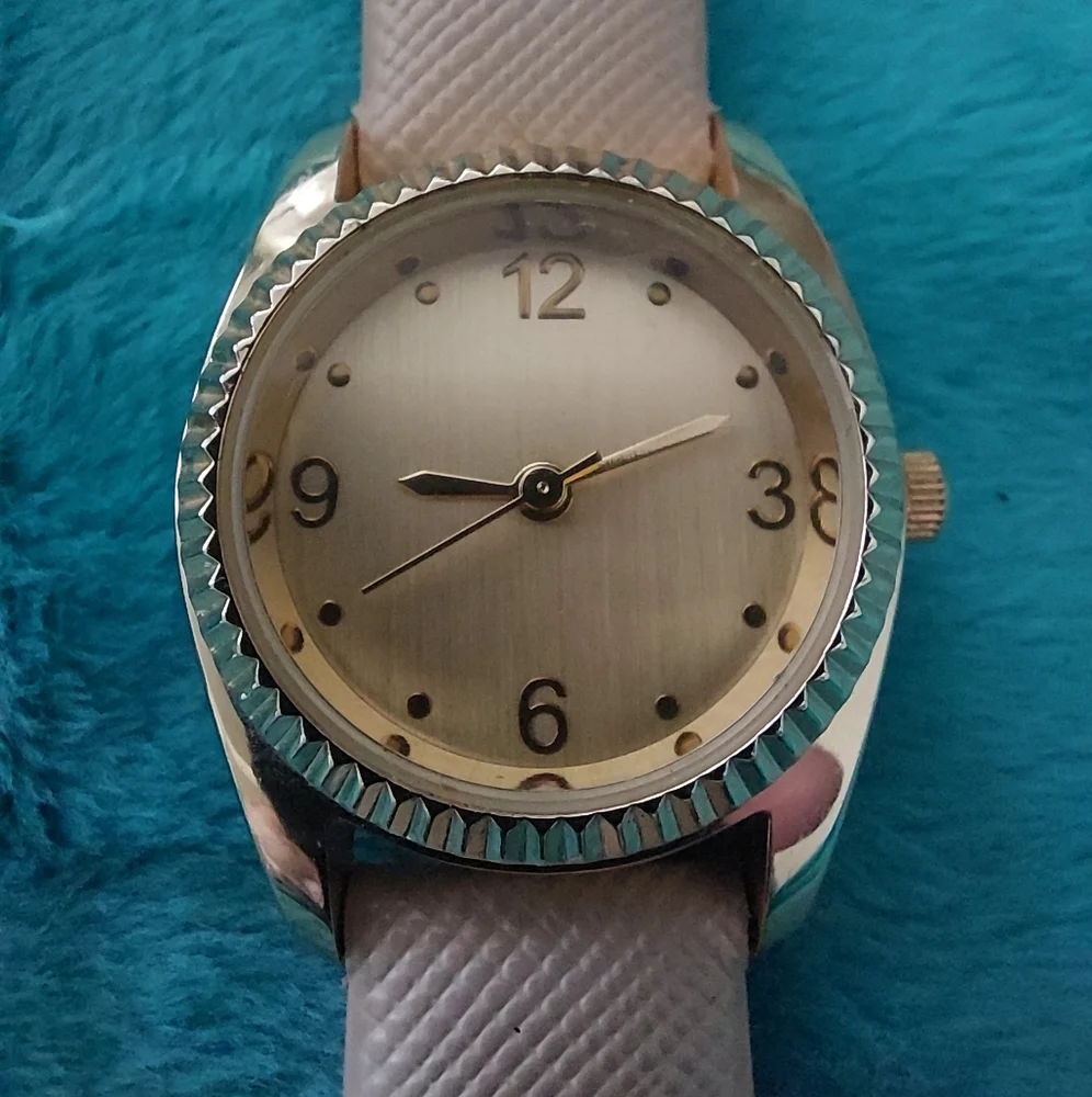 Pair of Cream Color Simulated Leather Ladies Quartz Watches, Estate Jewelry